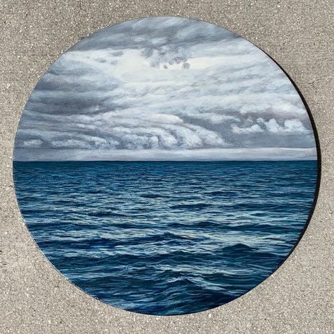 Adrian DOURA Oil on canvas 17.75 diameter Leblon Beach, Rio de Janeiro